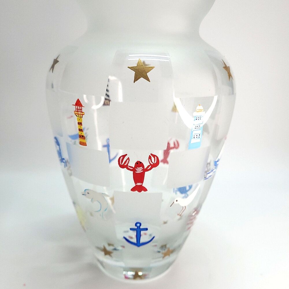 Lenox Lighthouse Splendor Glass Vase 8.5" Hand painted Nautical Beach Frosted
